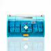A photo of Crest Medical Plasters Astroplast Pull N Open Plaster Dispenser shows a sleek, white dispenser with the brand name and product logo on the front. Inside, there are 60 blue detectable plasters neatly organized and ready to use. Each plaster measures 7.2cm x 2.5cm. The dispense is compact and convenient for easy access to plasters in emergency situations.