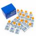 The picture shows a box of Crest Medical Plasters, specifically the Astroplast Pull N Open Blue Detectable Pilferproof Plasters. Each plaster comes with a yellow clip and measures 7.2cm x 2.5cm. The box contains 15 plasters, with 10 clips included.