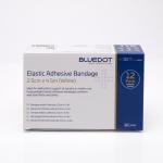 A pack of 12 Crest Medical First Aid Supplies, each containing a blue dot wrapped roll of white elastic adhesive bandage measuring 2.5cm x 4.5m. The packaging is simple and clean, with the product clearly visible inside. The blue and white color scheme makes it easily identifiable as a first aid supply.
