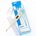 The photo shows a pack of Crest Medical First Aid Supplies Blue Dot Digital Thermometers. The thermometers are blue in color with a digital display and are packed neatly in a pack of one. The product code is visible in the photo.