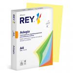 In the picture, you can see a pack of Sylvamo Coloured & Card Rey Adagio Card. The A4 sheets have a vibrant canary yellow color and a weight of 160gsm. The pack contains 250 sheets, neatly stacked in a ream. The high-quality card is perfect for various projects.