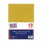 Pukka Post & Packaging Bubble Lined Envelopes Gold Peel and Seal Size D 200mmx275mm (Pack 10) - 7063-ENV(10) 61144PK