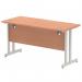 Impulse 1400 x 600mm Straight Desk Beech Top Silver Cantilever Leg MI001680 61394DY