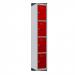 Phoenix PL Series 1 Column 4 Door Personal Locker Grey Body Red Doors with Key Locks PL1430GRK 