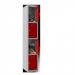 Phoenix PL Series 1 Column 4 Door Personal Locker Grey Body Red Doors with Key Locks PL1430GRK 