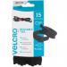 This photograph features a pack of reusable black velcro ties, each measuring 12mmx20cm, made by Velcro Limited. The hook and loop fasteners are shown in close-up detail, with a total of 15 ties included in the pack.