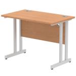 Impulse 1000 x 600mm Straight Desk Oak Top Silver Cantilever Leg MI002647 62738DY