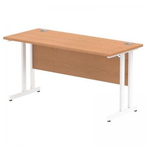 Impulse 1400 x 600mm Straight Desk Oak Top White Cantilever Leg