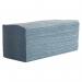 The image features a large stack of ValueX interfold hand towels, neatly packaged in blue sleeves. The towels are 1-ply and made from 100% recycled materials, with a total of 5000 sheets in the pack. The compact and convenient design makes them ideal for any hand drying needs.