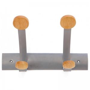 Alba Wall Coat Hook 2 Double Pegs Silver GreyLight Wood - PMV2 63986AL