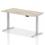 Dynamic Air 1600 x 800mm Height Adjustable Desk Grey Oak Top Cable Ports Silver Leg HA01173 64005DY