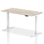 Dynamic Air 1600 x 800mm Height Adjustable Desk Grey Oak Top Cable Ports White Leg HA01174 64012DY