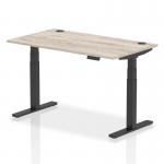 Dynamic Air 1400 x 800mm Height Adjustable Desk Grey Oak Top Cable Ports Black Leg HA01250 64544DY