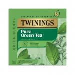 This image shows a pack of 80 loose bags of Twinings Fruit and Herbal Tea Pure Green Tea. The bags are neatly arranged in rows, showcasing a variety of colorful and flavorful options. The packaging features the brand logo and product name in bold lettering.