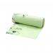 The picture shows a roll of 52 compostable caddy liners, each holding 7 litres. The liners are neatly folded and stacked, with a vibrant green color and Bin Liners Compostable written in bold letters on the packaging.