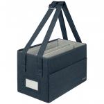 This picture features a compact hot desking work bag with a sleek fabric design, perfect for storing important documents and supplies. The bag is designed by ACCO Brands and branded with the Leitz logo, providing a professional and stylish look. It also includes storage boxes for added organization.