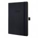 The photo shows a sleek black Sigel Conceptum diary, specifically the 2026 A5 size. It features a week-to-view layout with spacious pages for planning and organizing. The hardcover and finishing details give it a professional and stylish look.