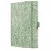 This photograph shows a stunning green Monstera-print A5 diary from Sigels Jolie collection. The cover features a bold and vibrant pattern, while inside, the week-to-view layout for 2026 is clearly displayed. Perfect for those who love both style and functionality in their stationery.