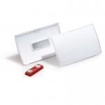 The image features 10 Durable CLICK FOLD Magnet Name Tag Badge Holders made from 70% Recycled PP, each with inserts measuring 54x90mm. The clear holders are durable and have a foldable design, making them perfect for name badges or identification cards.