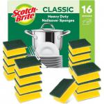 Scotch-Brite Classic Nail Saver Heavy Duty Scrub Sponge Yellow and Green (Pack 16) - 7100248034 65141MM