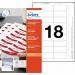 The photo shows a set of Avery UK Name Badge Accessories. The pack contains 180 inserts, each measuring 65mm x 30mm, designed to fit all printer types. The inserts are neatly arranged on 10 sheets, labeled 6530 65365AV.