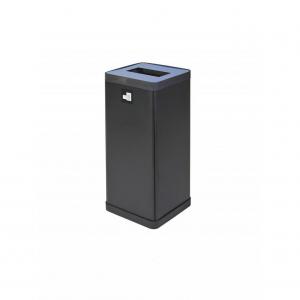 Alba Recycling Bin 50L Steel For Paper Black With Blue Oblong Hole Lid