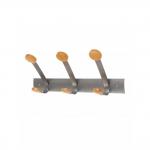Alba Wall Coat Hooks 3 Double Pegs Silver Grey SteelLight Wood L46xW18x12cm - PMV3 65883AL