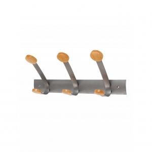 Alba Wall Coat Hooks 3 Double Pegs Silver Grey SteelLight Wood