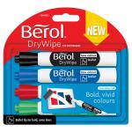 Berol Dry Wipe Whiteboard Pens Bullet Tip Black Blue Red & Green (Pack 4) - 1984863 66772NR
