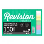 The photo shows a pack of 150 Sinclairs Card Indexing Silvine Revision and Presentation Cards. These cards are 152x102mm in size and come in assorted colors. Each card is ruled, providing organization and structure for your notes and presentations. The cards are neatly arranged and stacked in the photo, ready for use in any office or classroom setting.