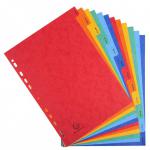 This photograph displays Exacompta Monthly Dividers, featuring 12 index tabs for each month of the year. The A4 size and 225gsm pressboard material provide durability, while the assorted colours add a touch of vibrancy to any organizing system.