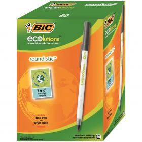 Bic Ecolutions Round Stic Ballpoint Pen Recycled 1mm Tip 0.32mm Line Black (Pack 60) - 8932392 68842BC