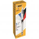 Bic 4 Colours Multifunction Ballpoint Pen and Pencil 1mm Tip 0.32mm Line and 0.7mm Lead Silver/White Barrel Black/Blue/Red/Pencil (Pack 12) - 942104 69248BC