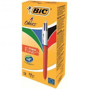 Image of Bic 4 Colours Fine Ballpoint Pen 0.8mm Tip 0.30 Line RedWhite Barrel