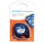 Dymo LetraTag Label Tape Plastic 12mmx4m Black on White - S0721660 72969NR