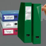 The photograph captures a set of ValueX filing accessories, including a self adhesive label holder and insert. Made of polypropylene, these holders measure 25x75mm and come in a pack of 12. The label holder features a clear front for easy label visibility, while the insert allows for customized labeling. These durable accessories are essential for keeping your filing system organized and efficient.