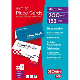 DECAdry Folding Place Card 85x46mm 6 Per Sheet 200gsm White (Pack 132) - OCB3713-3 75093PL