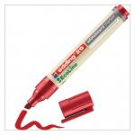 The photo shows a pack of 10 Edding 29 EcoLine Whiteboard Markers in the color red. Each marker has a chisel tip with a 1-5mm line width, perfect for creating clean, precise lines on a whiteboard. The markers are labeled Edding Eco Pens and have a green Eco logo on the packaging, indicating their environmentally friendly nature. The pens have a sleek and modern design, with a white barrel and the Edding logo in black.