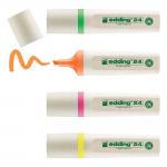 edding 24 EcoLine Highlighter Pen Chisel Tip 2-5mm Line Neon Assorted Colours (Pack 4) - 4-24-4 75482ED