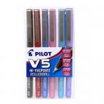 Pilot V5 Hi-Tecpoint Liquid Ink Rollerball Pen 0.5mm Tip 0.3mm Line Black/Blue/Light Blue/Pink/Purple/Red (Pack 6) 75902PT