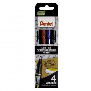 Photos - Felt Tip Pen Pentel NF450 Permanent Marker Bullet Tip 0.8mm Line Assorted Pack 4 