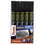 Pentel N860 Permanent Marker Chisel Tip 1.8 - 4.5mm Line Black (Pack 5) YN8605-A 76343PE