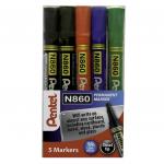 Pentel N860 Permanent Marker Chisel Tip 1.8 - 4.5mm Line Assorted (Pack 5) YN8605-M 76350PE