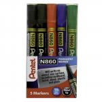 Pentel N860 Permanent Marker Chisel Tip 1.8 - 4.5mm Line Assorted (Pack 5) YN860/5-M 76350PE