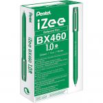 Pentel IZEE Ballpoint Pen Cap-Style 1.0mm Tip 0.5mm Line Green (Pack 12) BX460-D 76378PE