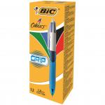 Bic 4 Colours Comfort Grip Ballpoint Pen 1mm Tip 0.32mm Line BlueWhite Barrel BlackBlueGreenRed Ink (Pack 12) 78023BC