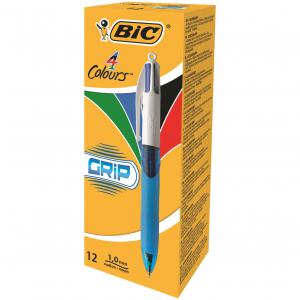 Image of Bic 4 Colours Comfort Grip Ballpoint Pen 1mm Tip 0.32mm Line BlueWhite