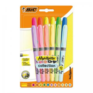 Bic Grip Highlighter Pen Chisel Tip 1.6-3.3mm Line Assorted Pastel