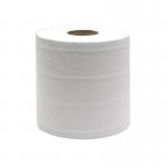 The image shows a pack of 12 white, 1-ply hand towel rolls from Maxima Trading Ltd. Each roll is 120m in length and 195mm in width. The rolls are mini-sized and come in a green packaging.