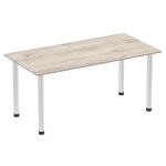 Impulse 1600mm Straight Table Grey Oak Top Brushed Aluminium Post Leg I003665 83168DY